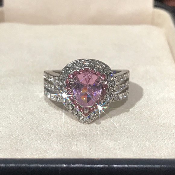 Unique Water Drop Design Three Layers Pink Stone Ring - Fashion Jewelry - Picture 1 of 3